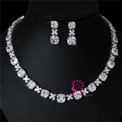 CZ Wedding Earring and Necklace Set