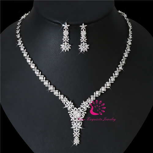 CZ Wedding Earring and Necklace Set