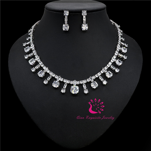 CZ Wedding Earring and Necklace Set