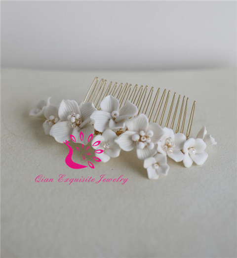 White Clay Flowers Hair Comb