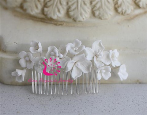 White Clay Flowers Hair Comb